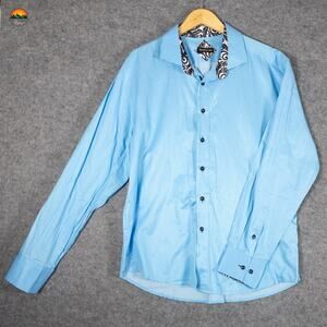 Bespoke Button-Up Shirt Blue Cotton Long Sleeve Collared Men's Size 3XL